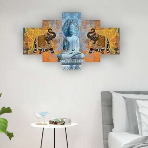 Buddha Set of Five 3D Framed Paintings for Wall Decoration – Ideal for Home, Living Room, and Bedroom (75 x 43 CM)