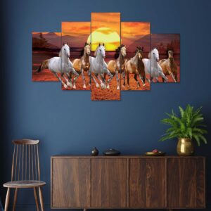 Horse Set of Five 3D Framed Paintings for Wall Decoration – Ideal for Home, Living Room, and Bedroom (75 x 43 CM)