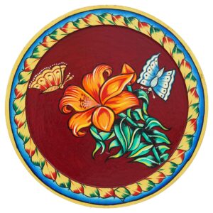 Decorative Red Plate with Butterfly and Flower Pichwai Painting