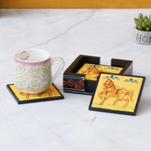 Handcrafted Wooden Horse Hand-Painted Tea Coaster Set: Artistic Table Protection