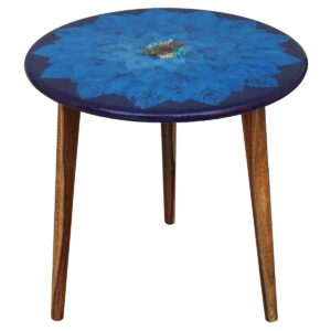 Wooden Round Side Table | Epoxy End Table | Coffee Table | Mid Century Modern Resine | Living Room Furnitur