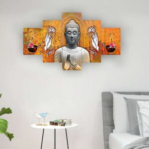 Buddha Set of Five 3D Framed Paintings for Wall Decoration – Ideal for Home, Living Room, and Bedroom (75 x 43 CM)