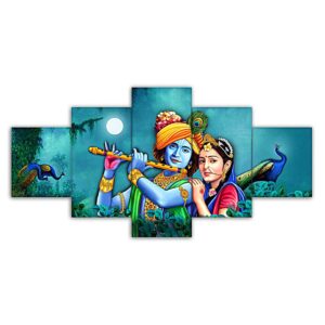 Radhe Krishna Set of Five 3D Framed Paintings for Wall Decoration – Ideal for Home, Living Room, and Bedroom (75 x 43 CM)
