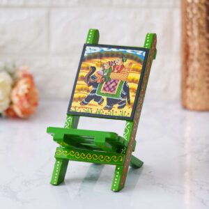 Handcrafted Wooden Mobile Stand Chair: Functional and Stylish Desk Accessory”