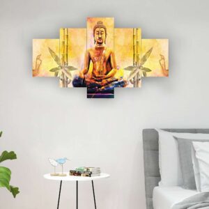 Buddha Set of Five 3D Framed Paintings for Wall Decoration – Ideal for Home, Living Room, and Bedroom (75 x 43 CM)