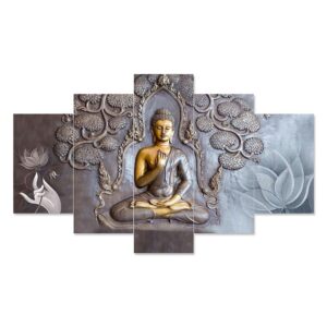 Buddha Set of Five 3D Framed Paintings for Wall Decoration – Ideal for Home, Living Room, and Bedroom (75 x 43 CM)