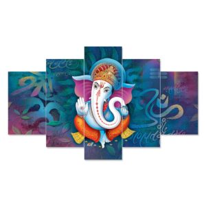 GANESH Set of Five 3D Framed Paintings for Wall Decoration – Ideal for Home, Living Room, and Bedroom (75 x 43 CM)