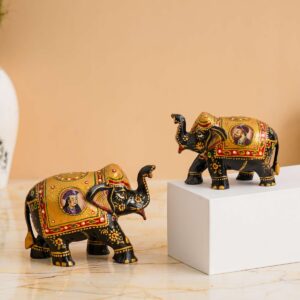 Rajasthani Tribal Handmade Brown ” Elephant ” Figured Wooden Statue Antique Design Elephant for Showpiece with Brown Colour-2