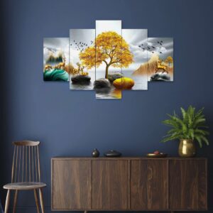 Nature Set of Five 3D Framed Paintings for Wall Decoration – Ideal for Home, Living Room, and Bedroom (75 x 43 CM)