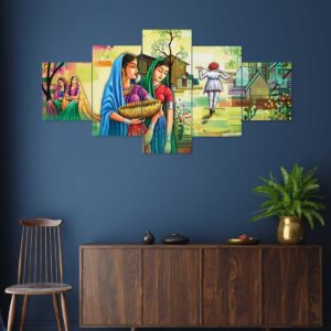 Rajsthani Set of Five 3D Framed Paintings for Wall Decoration – Ideal for Home, Living Room, and Bedroom (75 x 43 CM)