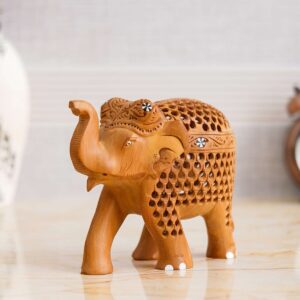 Rajasthani Tribal Handmade Brown ” Elephant ” Figured Wooden Statue Antique Design Elephant for Showpiece with Brown Colour