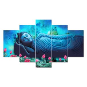 Buddha Set of Five 3D Framed Paintings for Wall Decoration – Ideal for Home, Living Room, and Bedroom (75 x 43 CM)