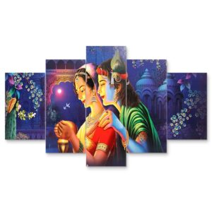 Radhe Krishna Set of Five 3D Framed Paintings for Wall Decoration – Ideal for Home, Living Room, and Bedroom (75 x 43 CM)