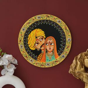 Pichwai Painting on Wall hanging plate beautiful rajasthani man & woman pichwai plate