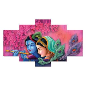 Radhe Krishna Set of Five 3D Framed Paintings for Wall Decoration – Ideal for Home, Living Room, and Bedroom (125 x 60 CM)
