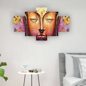 Buddha Set of Five 3D Framed Paintings for Wall Decoration – Ideal for Home, Living Room, and Bedroom (125 x 60 CM)