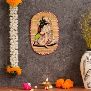 Oval Shaped Design Bamboo Hand Crafted Wall Hangings Of Shiv Sakti For Home D?cor