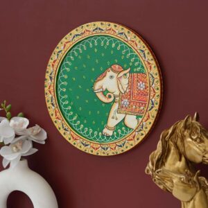 Hand-Painted Pichwai Depicting an Elephant with Floral Motifs