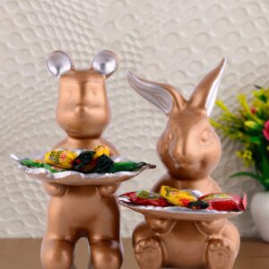 Set of 2 Rabbits in Golden Decorative Showpiece for Home Decor Showpiece | Home Kitchen Decor | Office Decorative Item – 13 cm