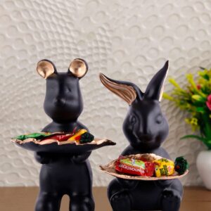 Set of 2 Rabbits in Black Decorative Showpiece for Home Decor Showpiece | Home Kitchen Decor | Office Decorative Item – 13 cm