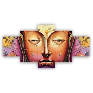 Buddha Set of Five 3D Framed Paintings for Wall Decoration – Ideal for Home, Living Room, and Bedroom (75 x 43 CM)