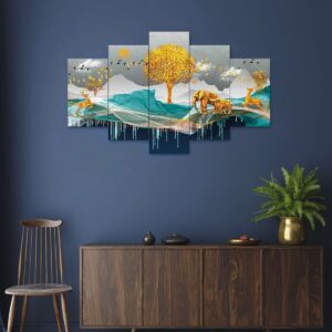 Nature Set of Five 3D Framed Paintings for Wall Decoration – Ideal for Home, Living Room, and Bedroom (125 x 60 CM)