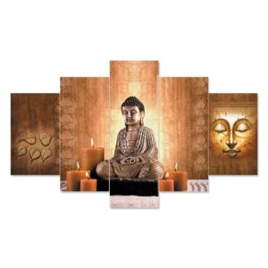Buddha Set of Five 3D Framed Paintings for Wall Decoration – Ideal for Home, Living Room, and Bedroom (75 x 43 CM)