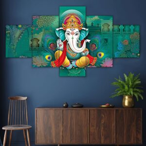 GANESH Set of Five 3D Framed Paintings for Wall Decoration – Ideal for Home, Living Room, and Bedroom (75 x 43 CM)