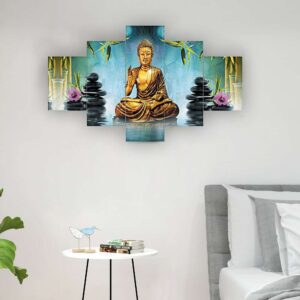 Buddha Set of Five 3D Framed Paintings for Wall Decoration – Ideal for Home, Living Room, and Bedroom (125 x 60 CM)