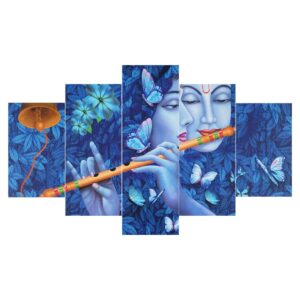 Radhe Krishna Set of Five 3D Framed Paintings for Wall Decoration – Ideal for Home, Living Room, and Bedroom (75 x 43 CM)