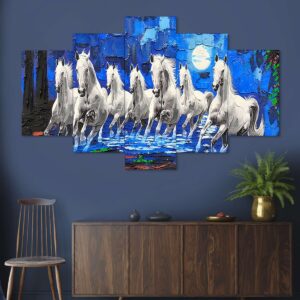 Horse Set of Five 3D Framed Paintings for Wall Decoration – Ideal for Home, Living Room, and Bedroom (125 x 60 CM)