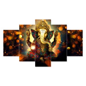 GANESH Set of Five 3D Framed Paintings for Wall Decoration – Ideal for Home, Living Room, and Bedroom (75 x 43 CM)