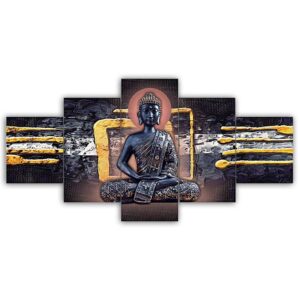 Buddha Set of Five 3D Framed Paintings for Wall Decoration – Ideal for Home, Living Room, and Bedroom (75 x 43 CM)