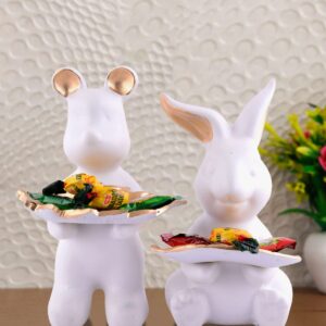 Set of 2 Rabbits in White Decorative Showpiece for Home Decor Showpiece | Home Kitchen Decor | Office Decorative Item – 13 cm