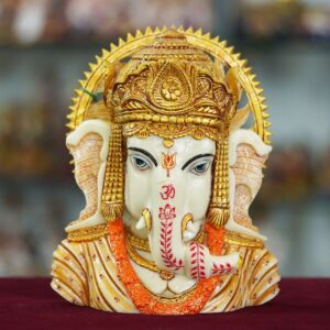 Marble Dust Ganesha Ji Face Statue Sitting on a Table
