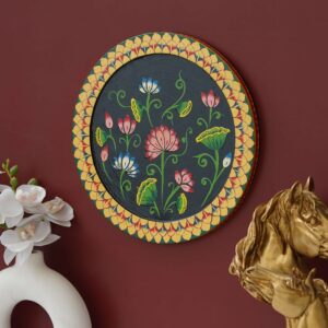 Vibrant Floral Pichwai Painting on Black Background